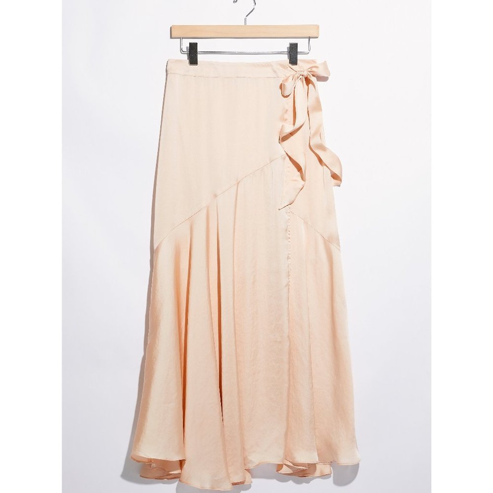 Free People Light Peach Wrap Maxi Skirt with Side Bow
